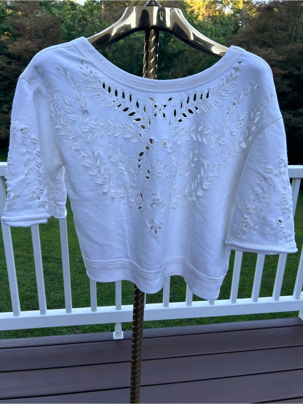 Free People White Eyelet Cutout Pullover Sweatshirt